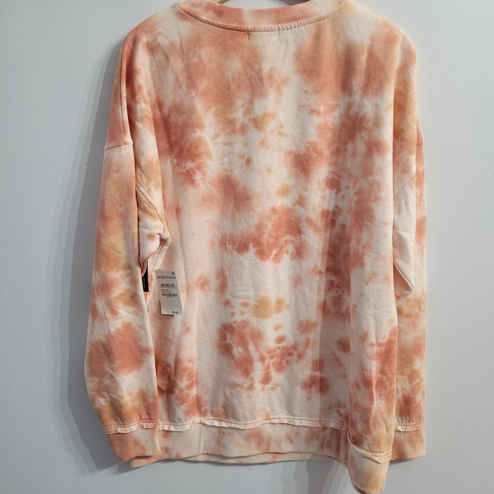 NEW BP Nordstrom Tie Dye Sweatshirt Women Large Beige Orange Oversized Pocket